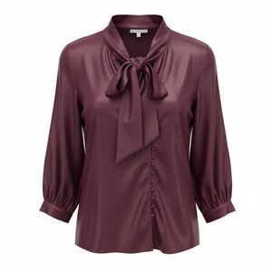 Elegant Tie-Neck Blouse in Deep Plum